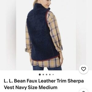 L.L. Bean Dark Blue Faux Leather Trim Sherpa Vest